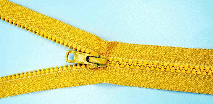 Plastic Zipper: Open End / Plastic Teeth / Regular Head / Teeth & Tape Colour is Yellow